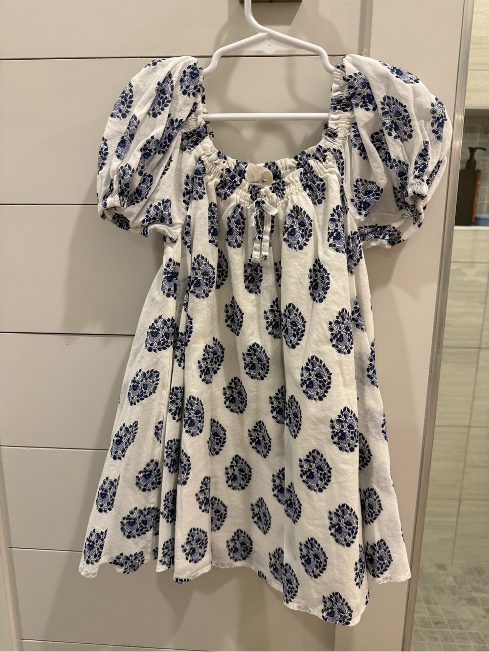 Crewcuts White Dress with Navy Floral Medallions